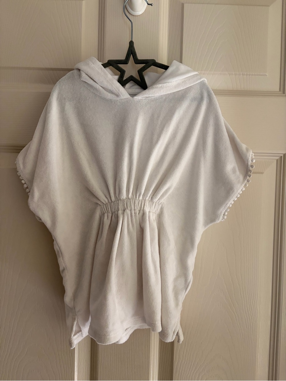 Old Navy Kids White Hooded Poncho with Pom Trim